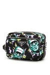 Prada Frankenstein Print Soft Nylon Pouch In Menta (black)