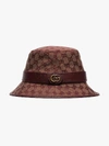 Gucci Brown Gg Canvas Bucket Hat In Red