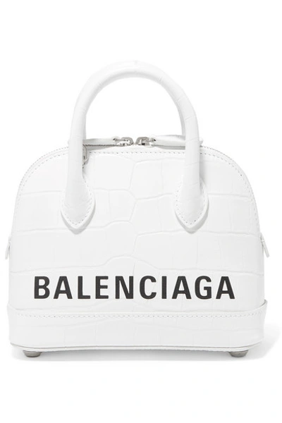 Balenciaga Extra Extra Small Ville Logo Croc-embossed Leather Crossbody Satchel In White