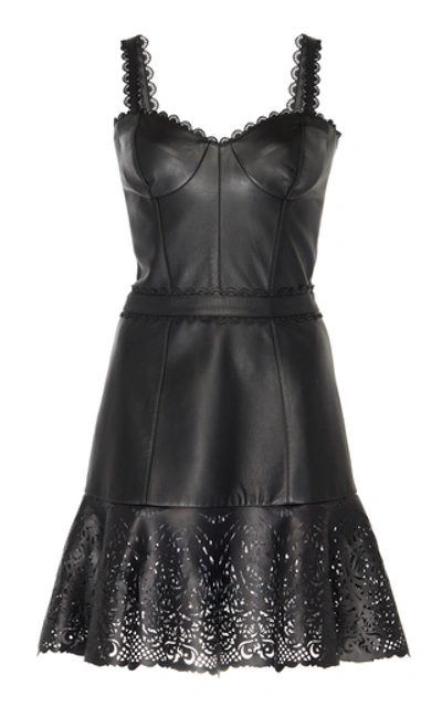 Zuhair Murad Alicante Laser-cut Leather Mini Dress In Black
