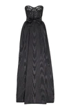 Zuhair Murad Ciaga Bow-accented Lace-moire Gown In Black