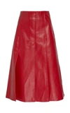 A.w.a.k.e. Pleated Faux Leather Midi Skirt In Red
