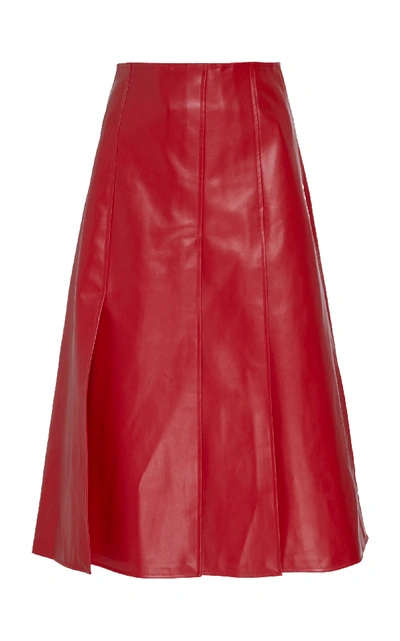 A.w.a.k.e. Pleated Faux Leather Midi Skirt In Red