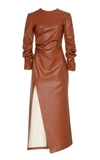 A.W.A.K.E. Faux Leather Gathered Midi Dress,767288