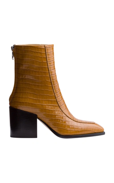 Aeyde Lidia Croc-embossed Leather Boots In Yellow