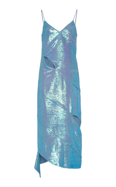 Off-white Sequinned Cutout Asymmetric Dress In Blue