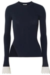 CHLOÉ ORGANZA-TRIMMED RIBBED-KNIT SWEATER