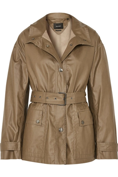 Isabel Marant Belted Coated Cotton-canvas Jacket In Army Green