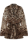 Dolce & Gabbana Diva Belted Leopard-print Silk-blend Satin Pajama Shirt In Brown