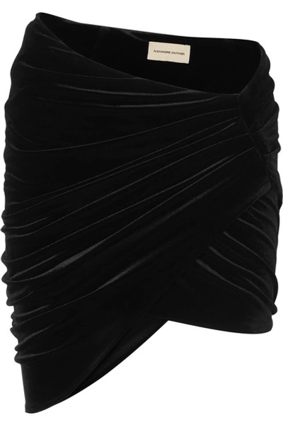 Alexandre Vauthier Asymmetric Draped Velvet Mini Skirt In Black