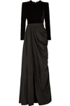 ALEX PERRY CHANDLER DRAPED TAFFETA AND VELVET GOWN
