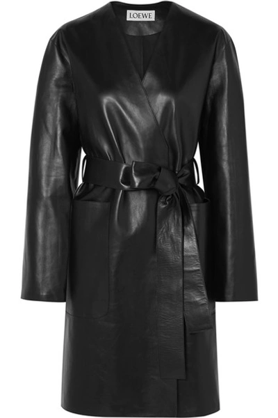 Loewe Belted Mid-length Coat In Black