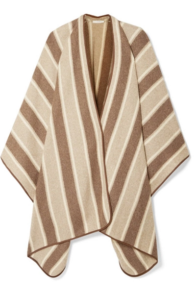 The Row Merlyn Suede-trimmed Striped Cashmere And Silk-blend Cape In Brown