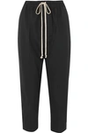 RICK OWENS CROPPED COTTON-TRIMMED WOOL-BLEND TRACK PANTS