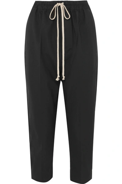 Rick Owens Cropped Cotton-trimmed Wool-blend Track Pants In Black