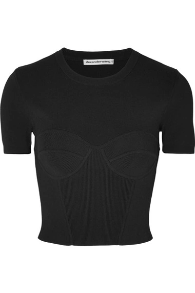 Alexander Wang T Ribbed Stretch-knit T-shirt In Black