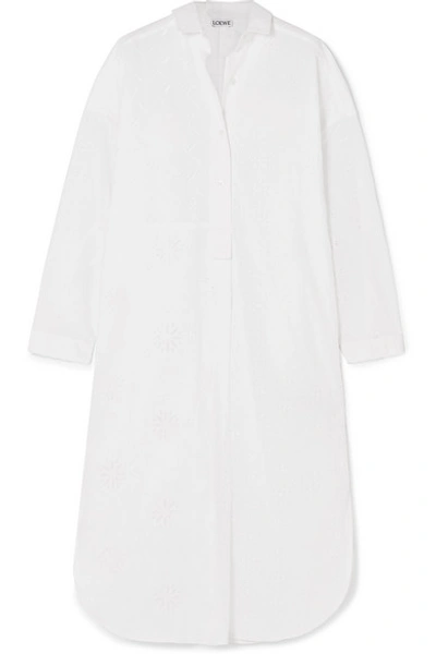 Loewe Broderie Anglaise Cotton And Linen Midi Dress In White