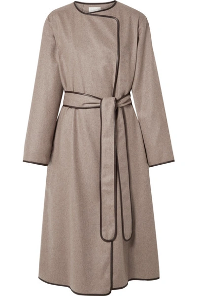 The Row Helga Leather-trimmed Cashmere Coat In Mushroom