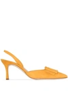 Manolo Blahnik 'maysli 70' Square Brooch Suede Slingback Pumps In Yellow