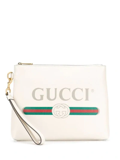 Gucci Printed Leather Clutch In White