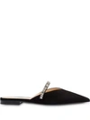 PRADA FLAT SUEDE MULES WITH CRYSTALS