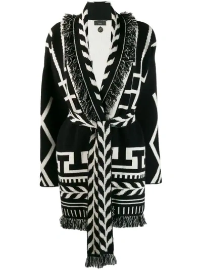 Alanui Native Two-tone Belted Cashmere Cardigan In 0110 Black White