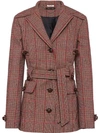 MIU MIU MIU MIU BELTED CHECKED JACKET - RED