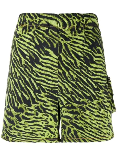 Ganni Tiger-print High-rise Denim Shorts In Green