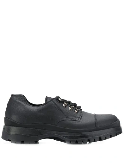 Prada 40mm Brixxen Leather Lace-up Shoes In Black