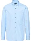 Prada Stretch Cotton Blend-poplin Shirt In Blue