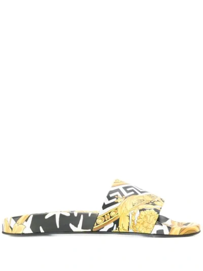 Versace 20mm Printed Rubber Slide Sandals In Gold