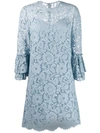 Valentino Floral Lace Ruffle Dress - Blue In Blue