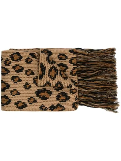 Alanui Cashmere Wool Leopard Scarf In Brown