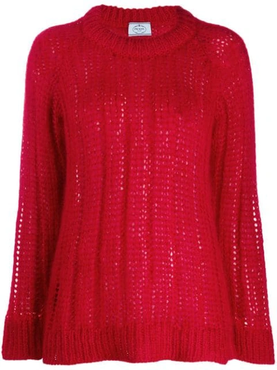 Prada Ribbed Open Knit Jumper - 红色 In Rosso