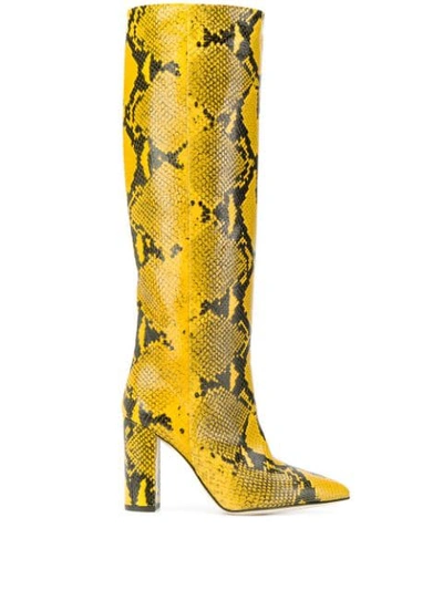 Paris Texas Block-heel Snake-embossed Leather Heeled Knee-high Ankle Boots In Yellow