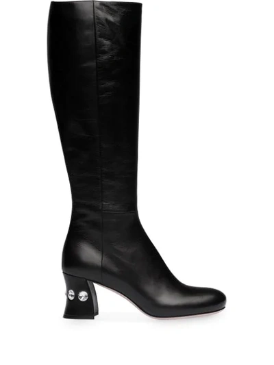 Miu Miu Crystal Embellished Knee-length Boots In Black