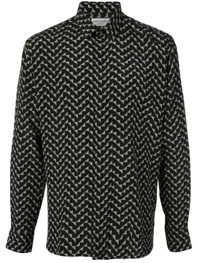 Saint Laurent Geometric Print Silk Crepe De Chine Shirt In Black