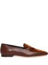 BURBERRY MONOGRAM MOTIF VELVET AND LEATHER LOAFERS