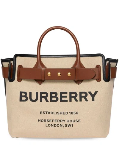 Burberry Horseferry Print Canvas Leather-belted Medium Tote Bag In Beige