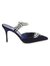 Manolo Blahnik Lurum 90 Embellished Satin Mules In Blue