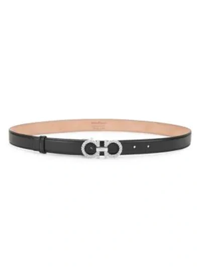 Ferragamo New Gancini Strass Leather Belt In Black