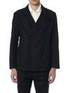 MAISON MARGIELA MIXED WOOL DOUBLE BREASTED DARK BLUE BLAZER,10995115