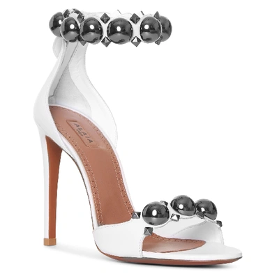 Alaïa White Metal Bombe Sandals