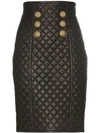 BALMAIN QUILTED LEATHER HIGH-RISE SKIRT