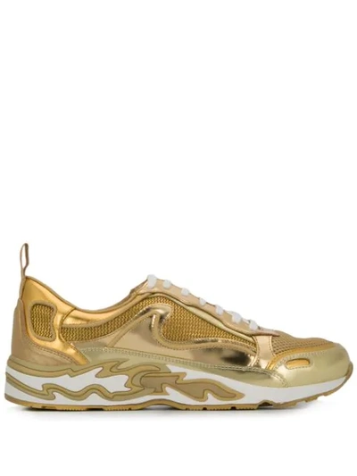 Sandro Astro Metallic Mesh And Patent-leather Trainers In Full Gold
