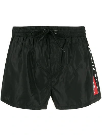 Diesel Contrast Logo Swim Shorts In Black