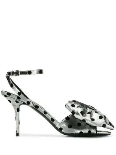 Balenciaga Bow-detailed Polka-dot Flocked Lamé Sandals In Silver