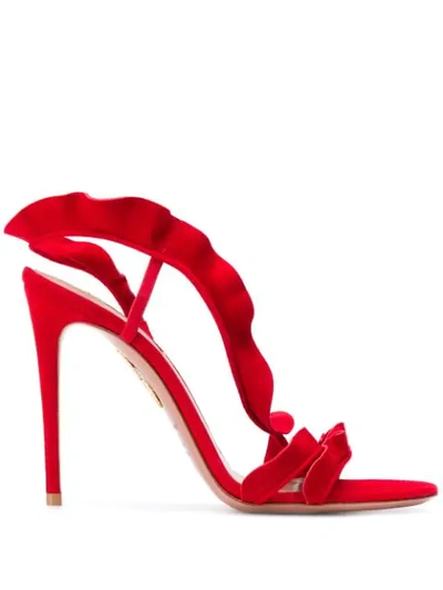 Aquazzura Asymmetrical Ruffle Sandal In Red