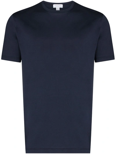 Sunspel Short Sleeve Mock Turtle T-shirt In Navy