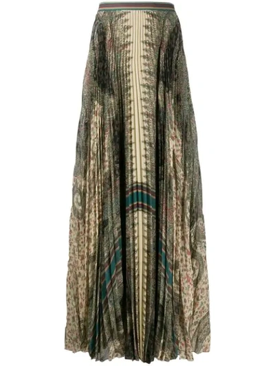 Etro Brocade Print Pleated Maxi Skirt In Green